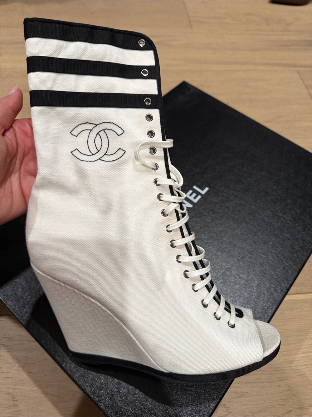 CHANEL wedge peep toe  bootie - Picture 6 of 13